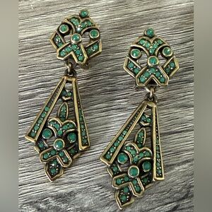 Heidi Daus Green and Gold Art Deco Earrings